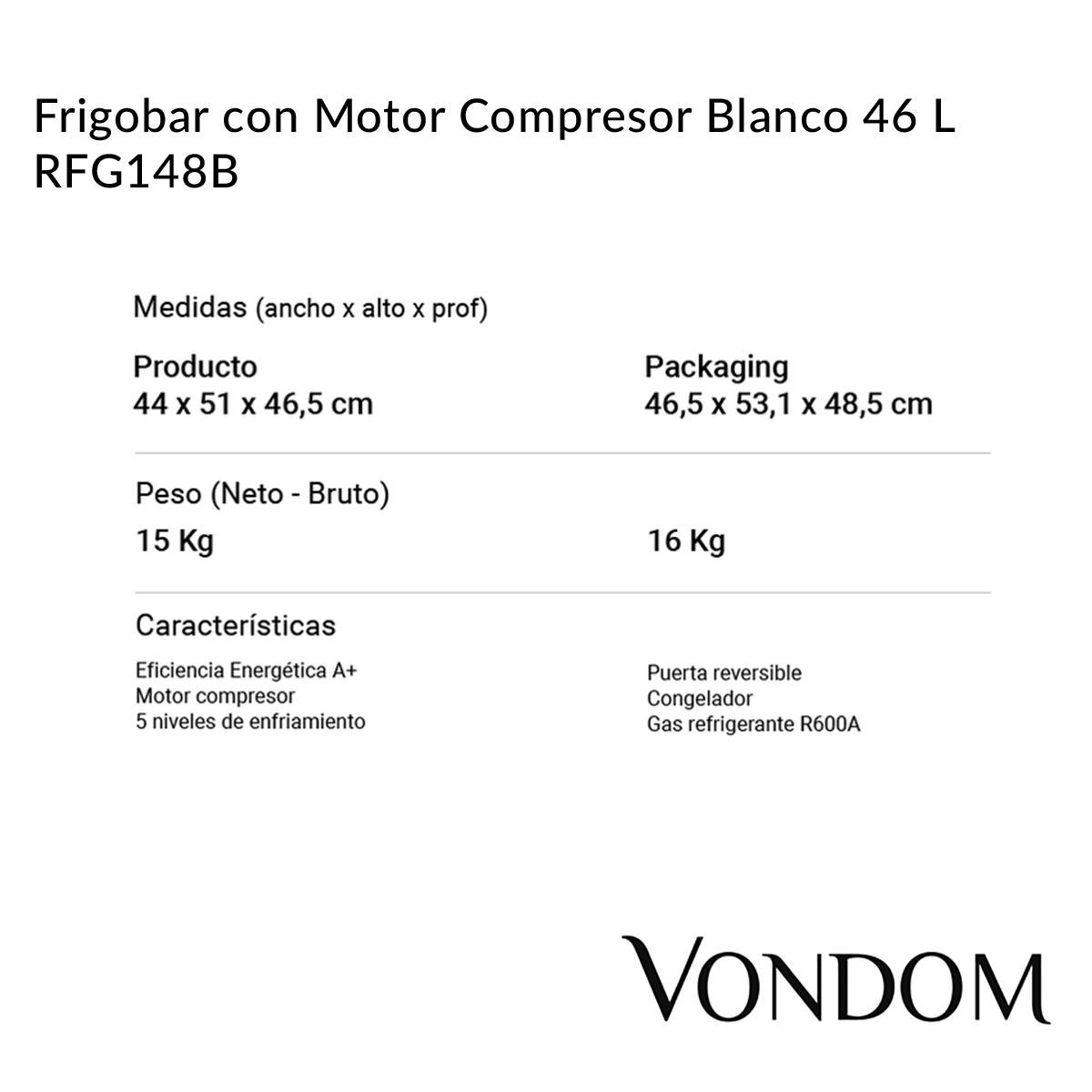 Frigobar Vondom 48 L Blanco Con Motor Compresor